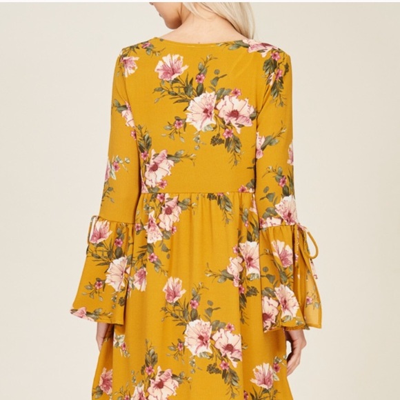 ❤️ LAST L NEW Mustard bell sleeve floral dress - Picture 4 of 7